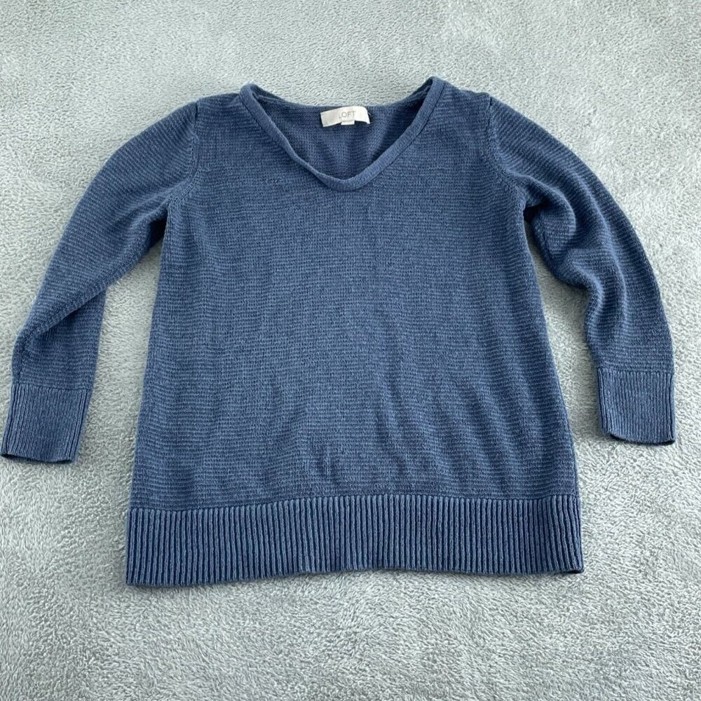 LOFT Womens Blue V-Neck Sweater Size M 5390